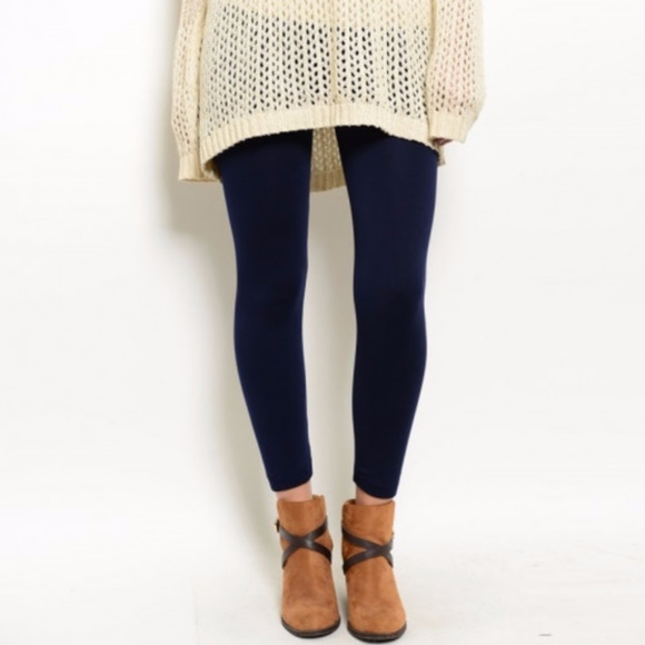 NAVY BLUE FLEECED LINED LEGGINGS - Picture 3 of 4